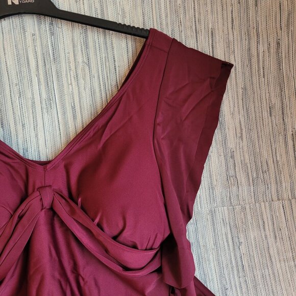 NWOT Swimwear Swimsuit One Piece Plus Size 3X Women’s Burgundy Red Layer Sleeve - Picture 3 of 9
